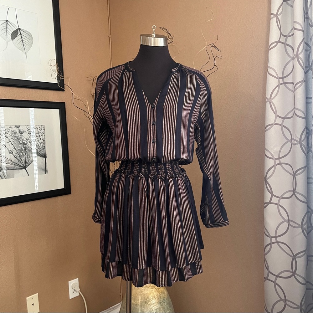 RAILS Jasmine Dress in Midas Stripe Size Small Mini Dress Black Gold Metallic